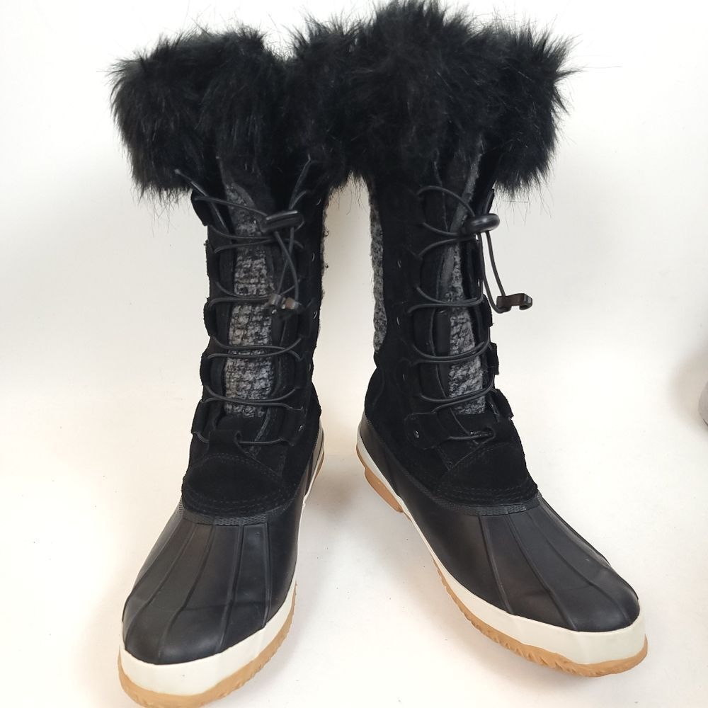 Bearpaw Rory Faux Fur Waterproof duck Boots shoes black mid calf Size 6